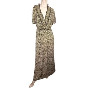 Anthropologie Lapis Maxi Dress Womens Medium Yellow Black Leaf Smocked Soft Girl